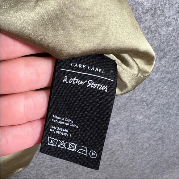 & OTHER STORIES Dress Size Small Womens Green Check Short Puff Sleeve A Line - Picture 13 of 13